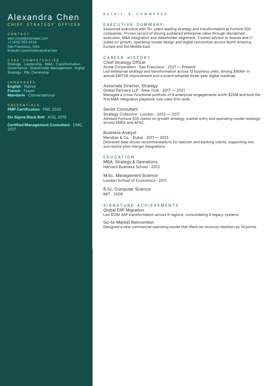 Retail Operations VP — CV template preview